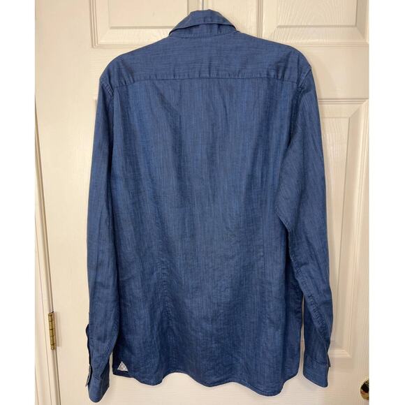 Ted Baker Linen Blend Long Sleeve Blue Shirt Men's 5 US XL - Picture 4 of 6